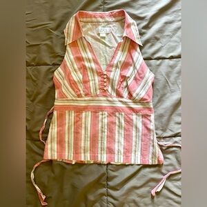 Ann Taylor Loft Petites Pink Striped Sleeveless top with button detail, Size 6P